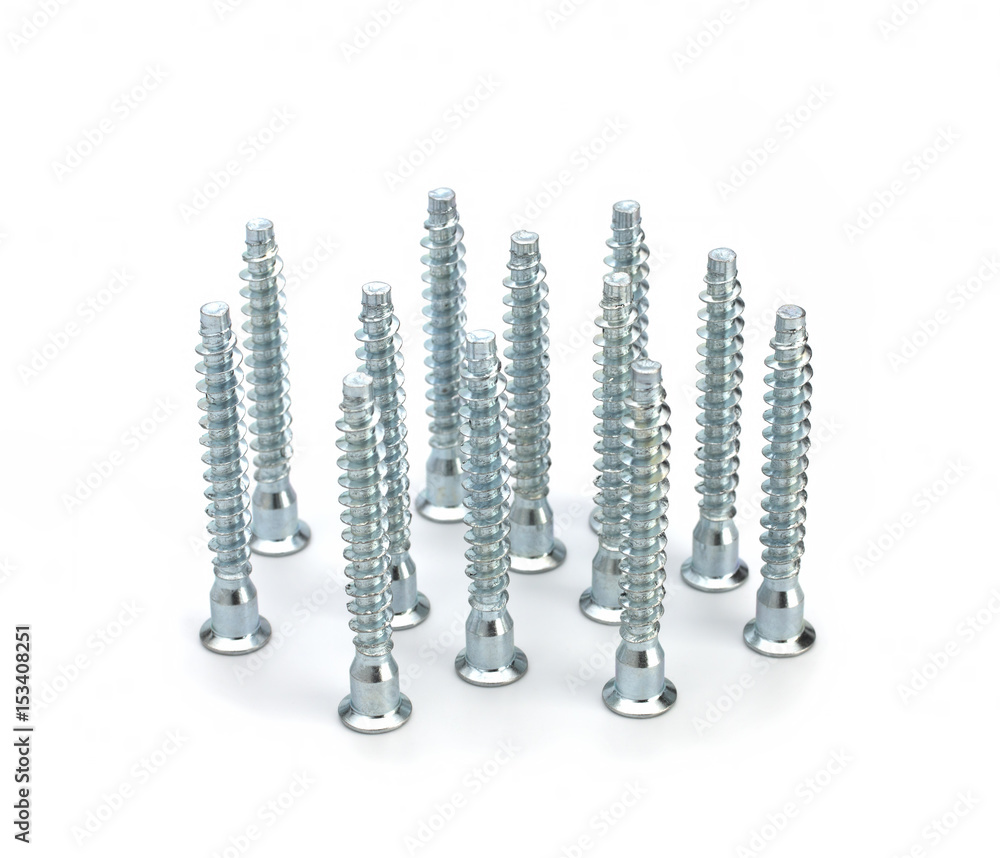 Fittings for furniture, screws and mounts, isolated on white background Fittings for furniture, screws and mounts, isolated on white background