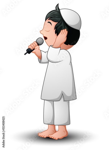 Canvas-taulu Muslim kid azan isolated on white background