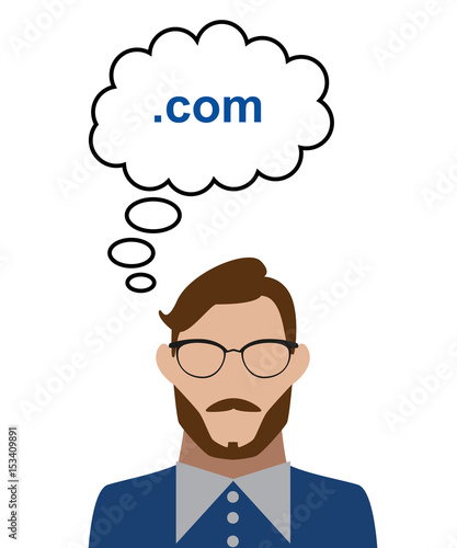 Mann denkt an com Domain