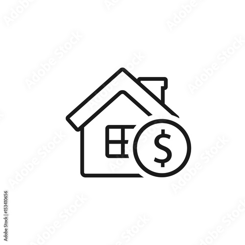 House with coin outline icon. Vector business symbol isolated on white background.