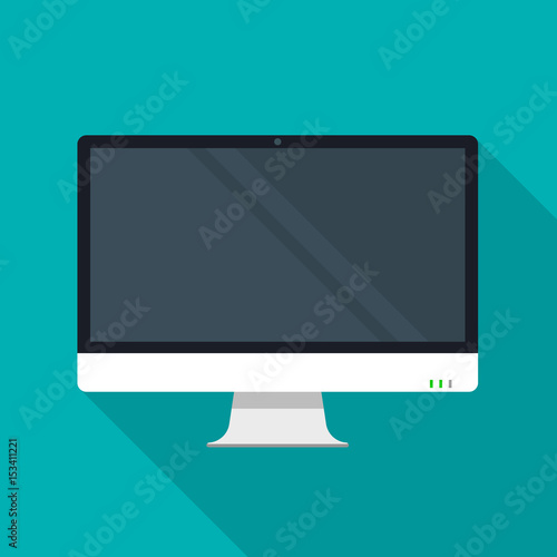 Flat monitor or personal computer icon with shadow. Vector.