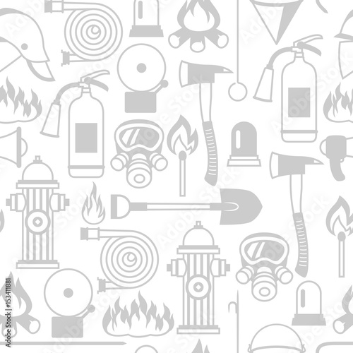 Seamless pattern with firefighting items. Fire protection equipment