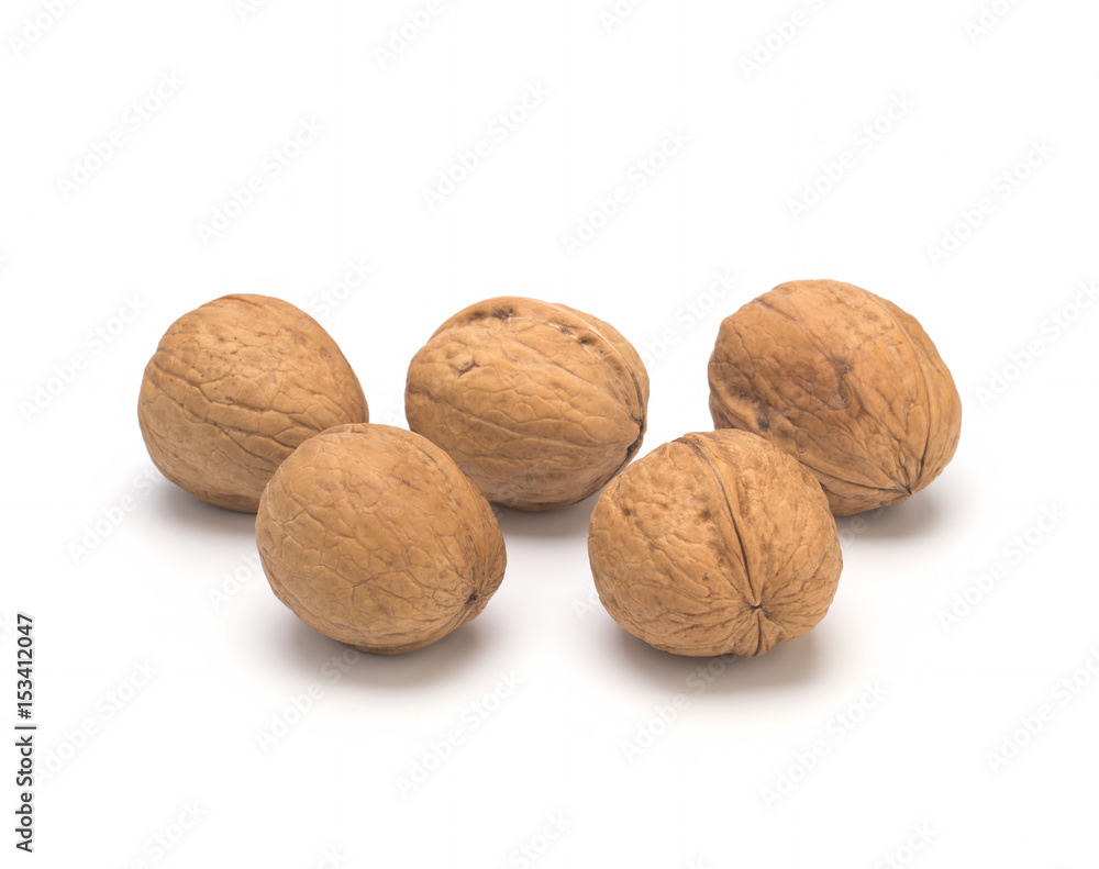 Walnuts in shell on a white background