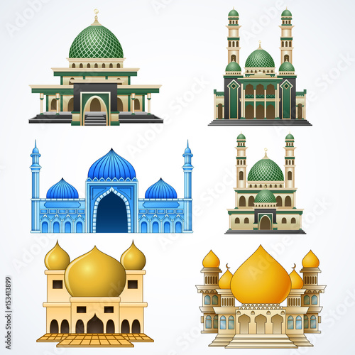 Set of muslim mosque isolated on white background