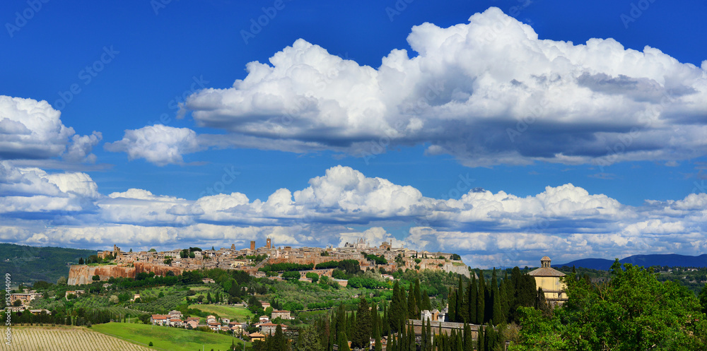 Orvieto old medieval city panorama with clouds
