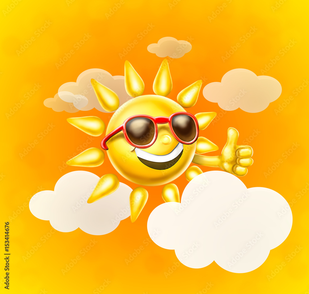 Fototapeta premium Smiling sun with sunglasses