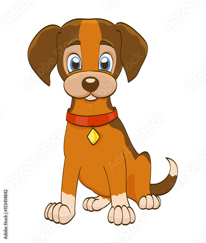 cartoon puppy dog with collar on white. vector illustration
