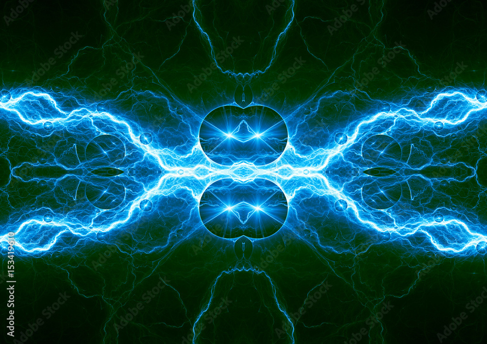 Fototapeta premium Blue lightning, abstract electric background