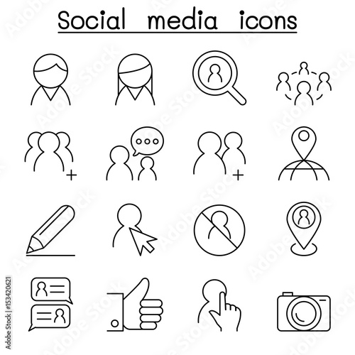 Social Network & Social Media icon set in thin line style
