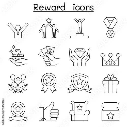 Reward & Success icon set in thin line style