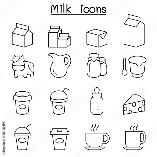 Milk icon set in thin line style