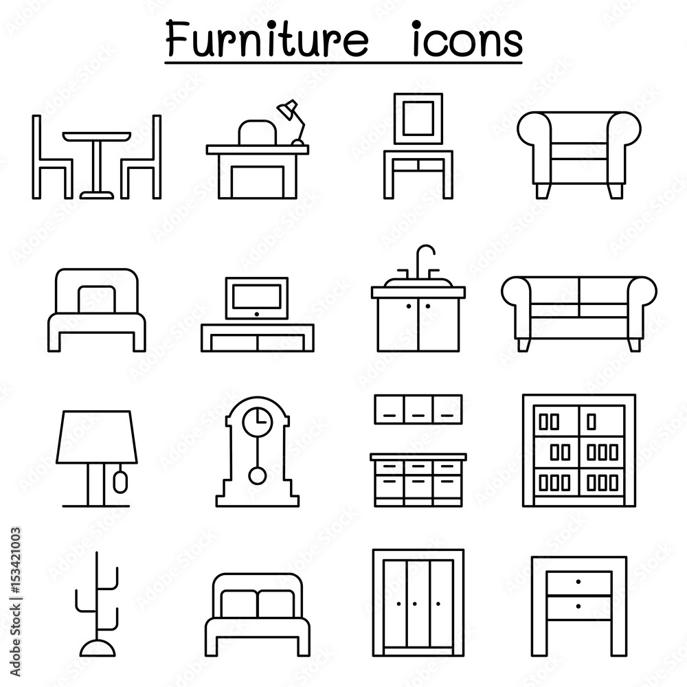Furniture icon set in thin line style Furniture icon set in thin line style