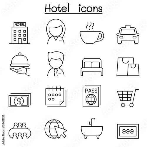 Hotel icon set in thin line style