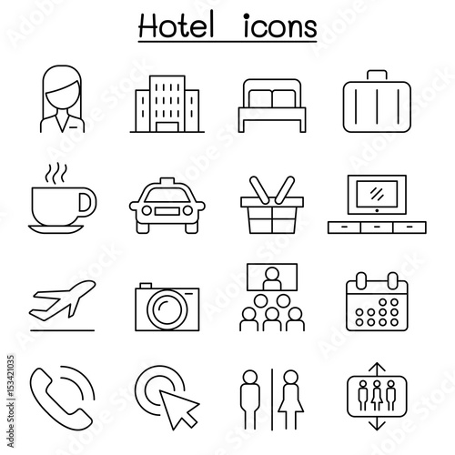 Hotel icon set in thin line style