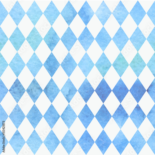 Oktoberfest bavarian watercolor aquarelle traditional blue white beautiful background pattern. Bavarian traditional seamless with watercolor blue rhombus background. Vector illustration. EPS 10