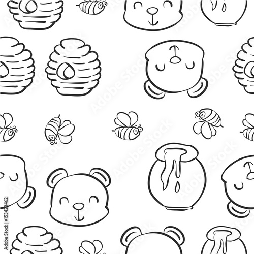 Hand draw bear honey pattern style photo