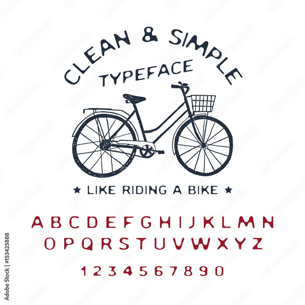 Hand drawn Clean & Simple font. Latin alphabet vector letters, numbers, and signs. Vintage bicycle vector illustration. Hand drawn Clean & Simple font. Latin alphabet vector letters, numbers, and signs. Vintage bicycle vector illustration.