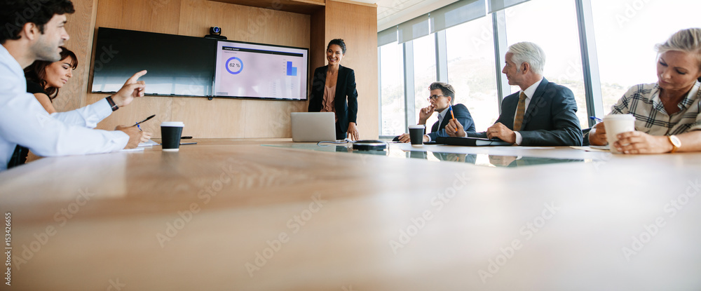 Business people having board meeting in modern office