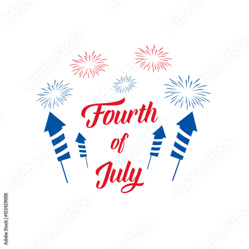 Fourth of July. USA Independence Day illustration with fireworks and typography.