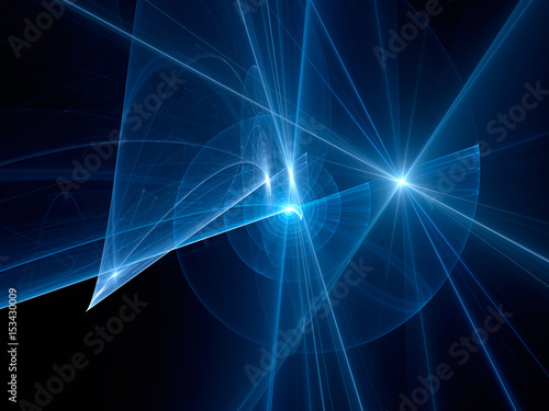 Blue glowing spiral trajectories in space, futuristic technology