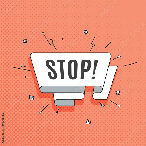 Stop. Retro design element in pop art style on halftone colorful