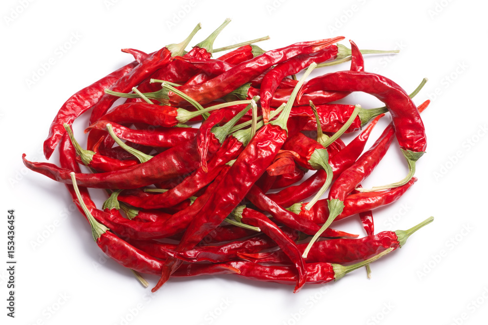 Dried De Arbol chiles pile, paths, top view Dried De Arbol chiles pile, paths, top view