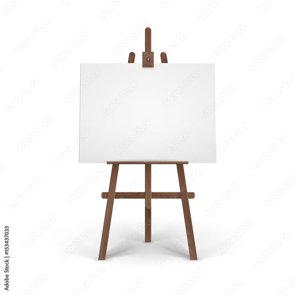 Vector Wooden Brown Easel with Mock Up Empty Blank Horizontal Canvas on Background Vector Wooden Brown Easel with Mock Up Empty Blank Horizontal Canvas on Background