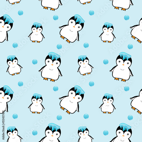 vector of penguin seamless pattern on blue background