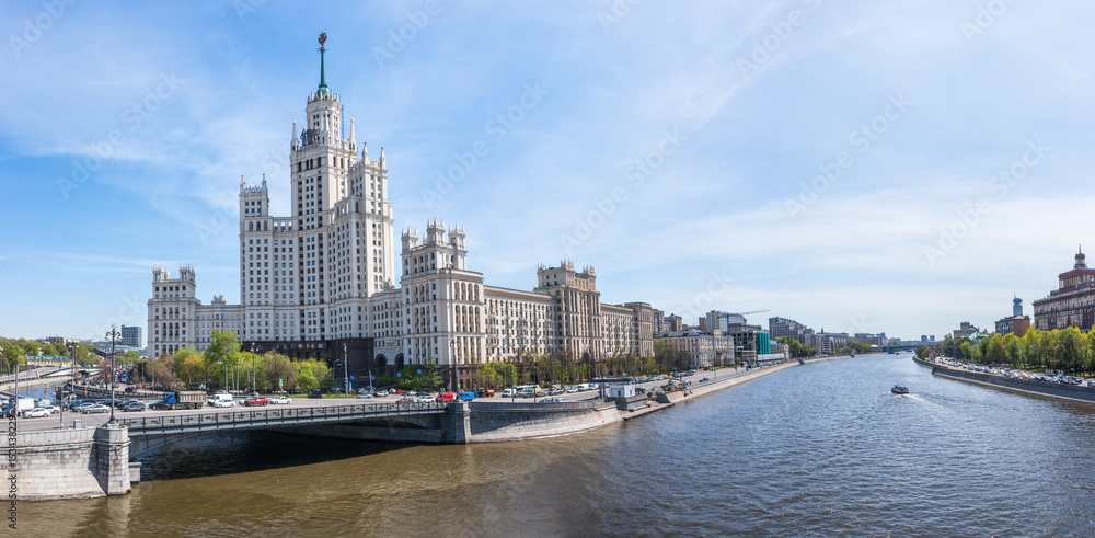 Skyscraper building panoramic view on the centre in Moscow, Russia