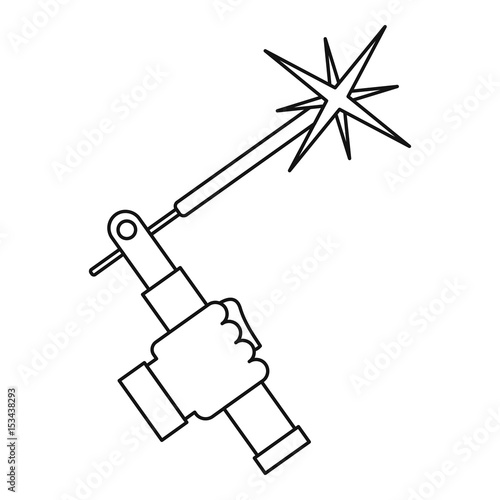 Mig welding torch in hand icon outline