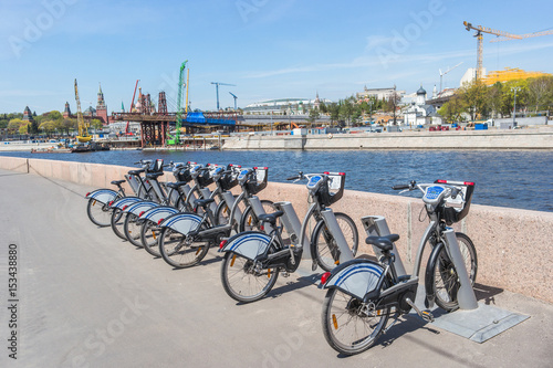 Bicycle parking in front of the Kremlin and future Zaryadye park, Moscow, Russia