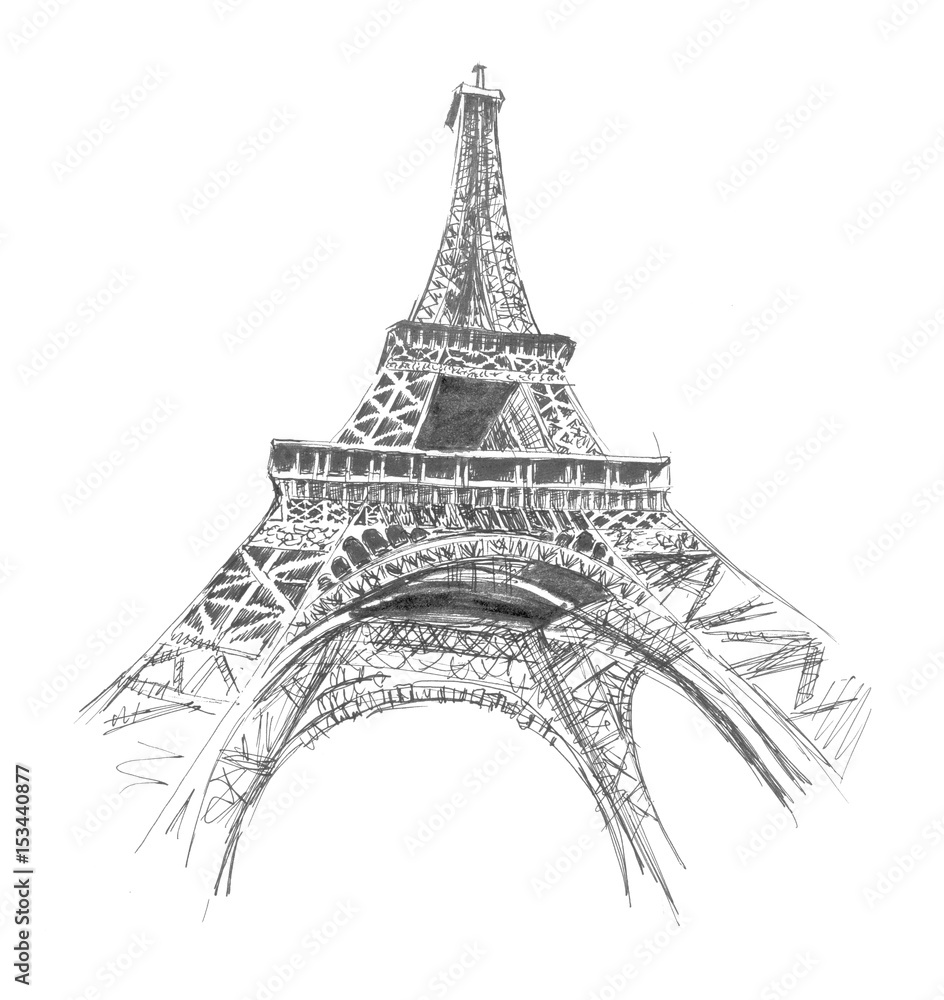 Eiffel tower. Hand drawing illustration. Gel pen