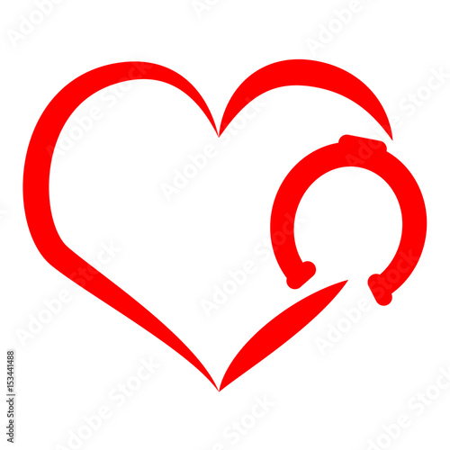 Red horse shoe with heart on white background