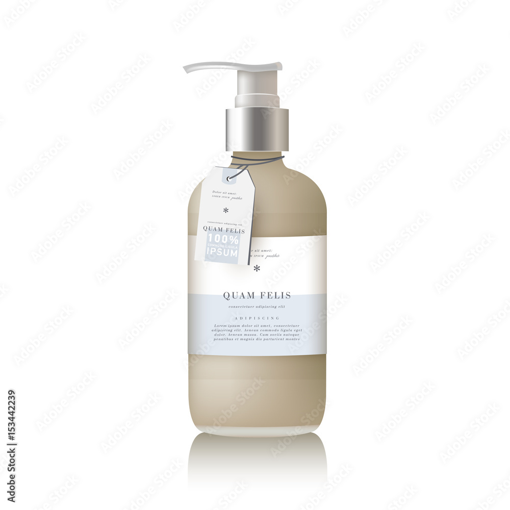 Realistic beige bottle of liquid soap in white background. Cosmetic products Realistic beige bottle of liquid soap in white background. Cosmetic products