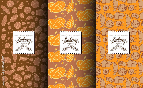 Vector set of design templates and elements for bakery with design label.