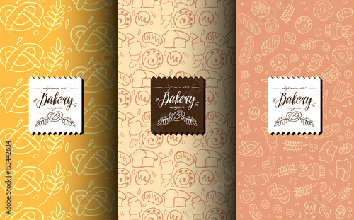 Vector set of design templates and elements for bakery with design label.