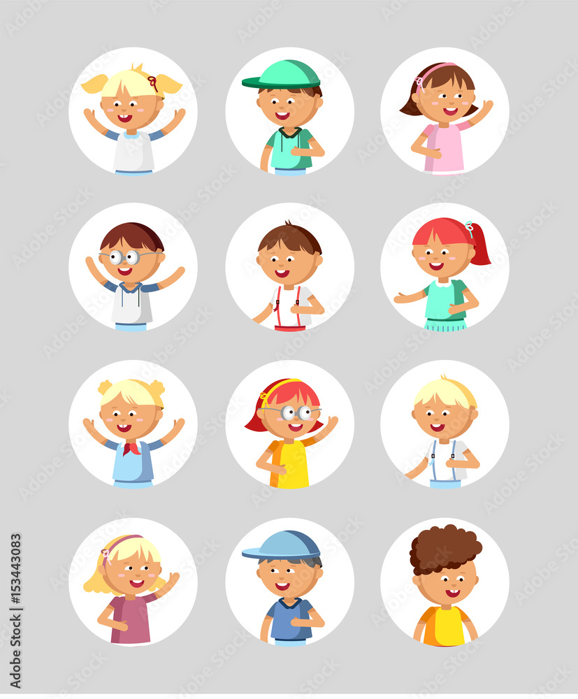 Cute flat avatars portraits kids. Cute flat avatars portraits kids.