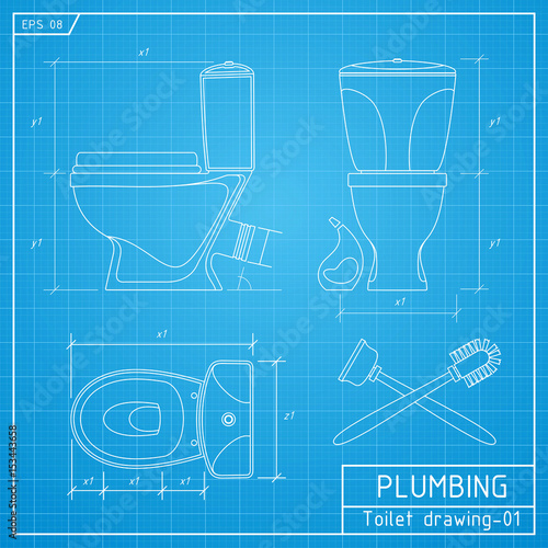Toilet bowl outline. Front, side and top view.