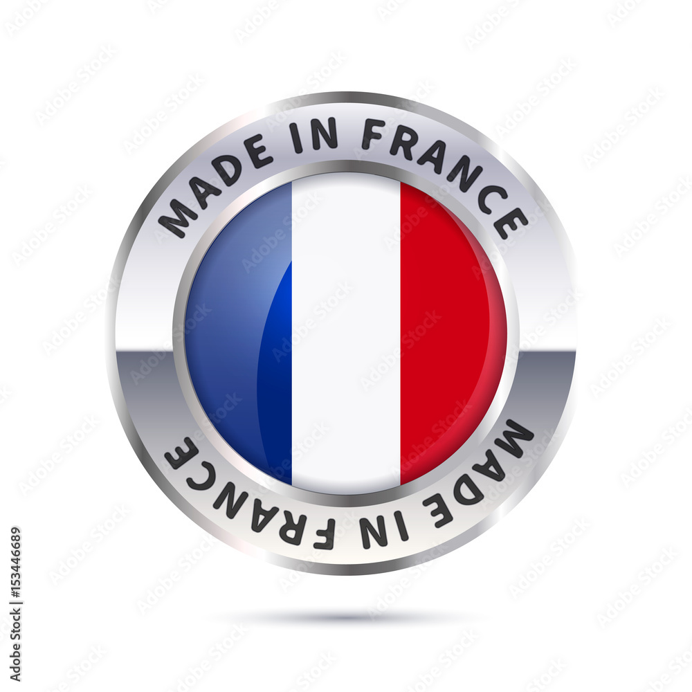 Metal badge icon, made in France with flag Metal badge icon, made in France with flag