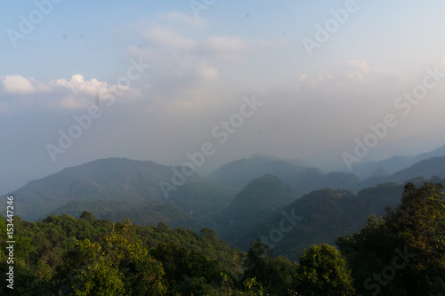 Silhouette layer of mountain landscape sunset © themorningglory