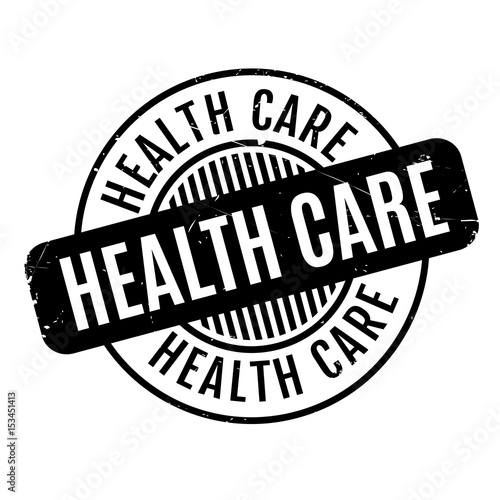 Health Care rubber stamp. Grunge design with dust scratches. Effects can be easily removed for a clean, crisp look. Color is easily changed.