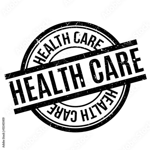 Health Care rubber stamp. Grunge design with dust scratches. Effects can be easily removed for a clean, crisp look. Color is easily changed.