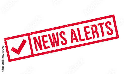 News Alerts rubber stamp. Grunge design with dust scratches. Effects can be easily removed for a clean, crisp look. Color is easily changed.