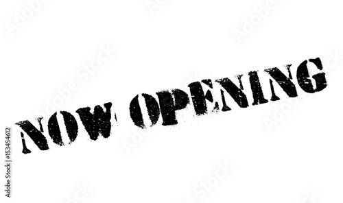 Now Opening rubber stamp. Grunge design with dust scratches. Effects can be easily removed for a clean, crisp look. Color is easily changed.