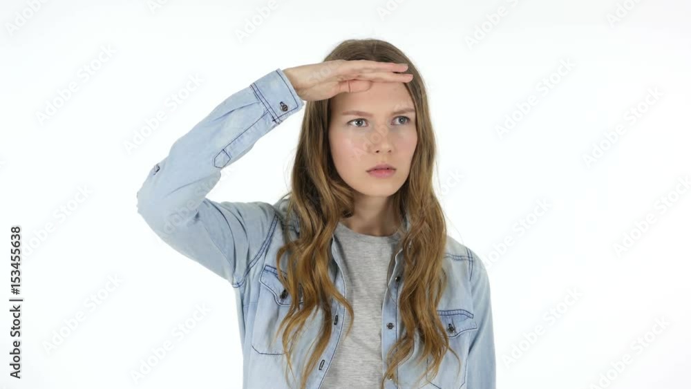 Searching Gesture by Woman, White Background Searching Gesture by Woman, White Background