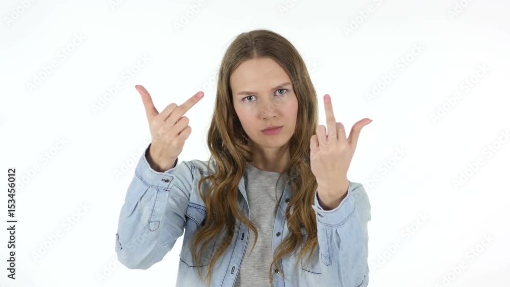 Woman Showing Middle Finger in Anger Woman Showing Middle Finger in Anger