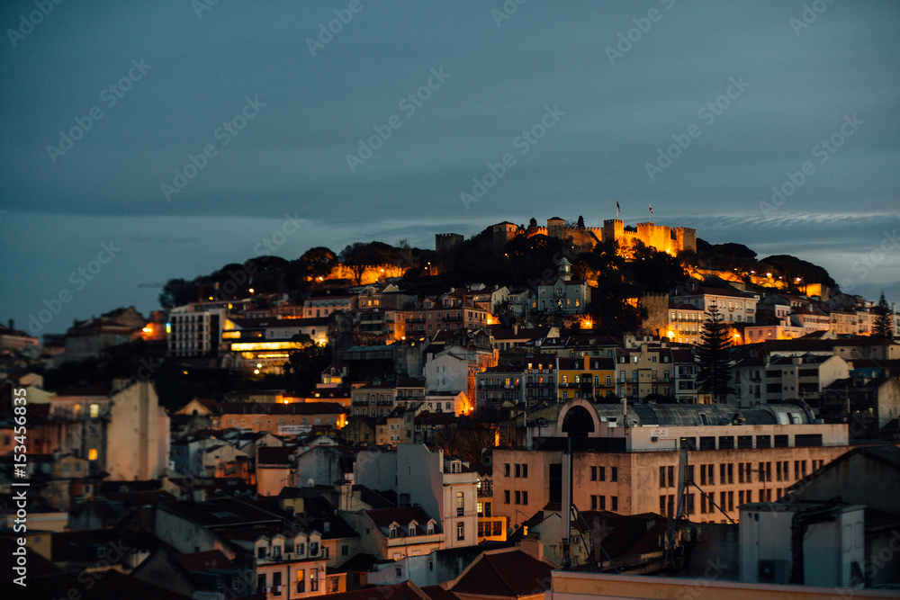 Lisbon's night view over the castle's hill