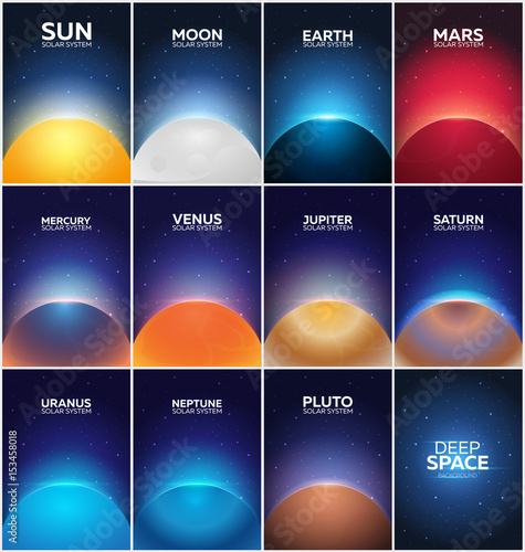 Set Posters Planet of Solar System. Space background.