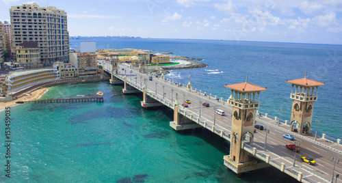 Stanley Bridge in a Beautiful Sunny Winter day with the Background of the Mediterranean Sea and the Streets and Beautiful beaches of Alexandria, Egypt © bassemadel