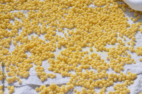 Raw fregola, sardinian food 